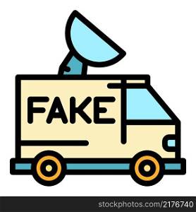 Fake news truck icon. Outline fake news truck vector icon color flat isolated. Fake news truck icon color outline vector