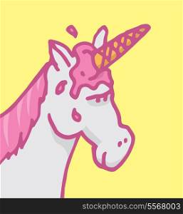 Fake unicorn with a cone on his forehead