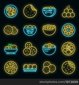 Falafel icons set. Outline set of falafel vector icons neon color on black. Falafel icons set vector neon