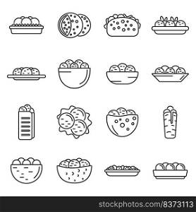 Falafel icons set outline vector. Pita food. Arab ball. Falafel icons set outline vector. Pita food