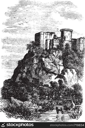 Falaise Castle in Normandy, France, during the 1890s, vintage engraving. Old engraved illustration of xxxxx.