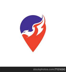 Falcon vector logo with gps pointer design. Star icon logotype. Eagle star logo design template.