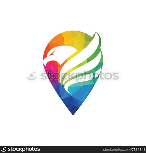Falcon vector logo with gps pointer design. Star icon logotype. Eagle star logo design template.