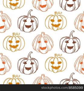 Fall Autumn Halloween pumpkins orange and brown seamless pattern background. Cute hand drawn pumpkins with happy face expression. Fall Autumn Halloween pumpkins orange and brown seamless pattern background. Cute hand drawn pumpkins with happy face expression.