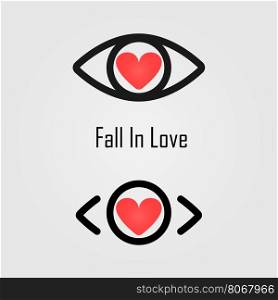 Fall in love logo design.The best vision idea concept.Human eye icon and heart icon vector design.Human eye and heart logotype concept idea.Vector illustration