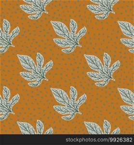 Fall seamless doodle pattern with cartoon flat grey leaf ornament. Brown light dotted background. Decorative backdrop for fabric design, textile print, wrapping, cover. Vector illustration. Fall seamless doodle pattern with cartoon flat grey leaf ornament. Brown light dotted background.