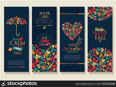 Fall set. Leaves composition.Banners of autumn season.. Leaves composition.Banners of autumn season.