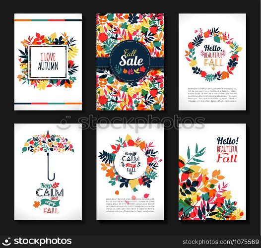 Fall set. Medal and leaves composition.Banners of autumn season.