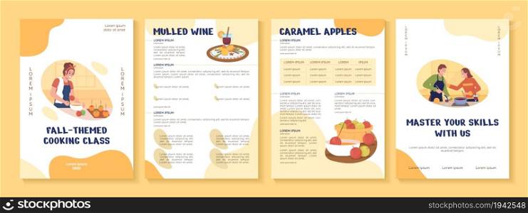 Fall themed cooking class flat vector brochure template. Flyer, booklet, printable leaflet design with flat illustrations. Magazine page, cartoon reports, infographic posters with text space. Fall themed cooking class flat vector brochure template