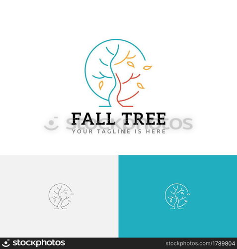 Fall Tree Autumn Season Nature Circle Line Logo