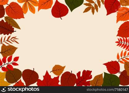 Fallen gold and red autumn forest leaves. October nature leaf border vector abstract background. Leaf gold orange season, banner and poster foliage illustration. Fallen gold and red autumn forest leaves. October nature leaf border vector abstract background