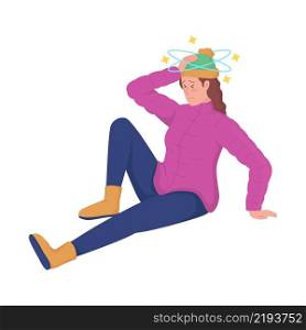 Fallen woman semi flat color vector character. Sitting figure. Full body person on white. Common situation in winter weather isolated modern cartoon style illustration for graphic design and animation. Fallen woman semi flat color vector character