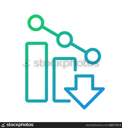 Falling arrow pixel perfect gradient linear vector icon. Poor performance. Business forecast and prediction. Thin line color symbol. Modern style pictogram. Vector isolated outline drawing. Falling arrow pixel perfect gradient linear vector icon