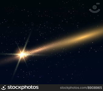 Falling bright star or comert. Vector comet. Falling bright star or asteroid in night sky