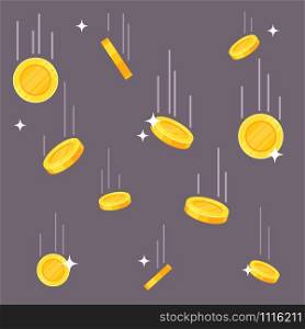 Falling coins. Money rain, flying dropping dollar and euro golden coins. Jackpot luck, income growth and business success vector financial symbol background. Falling coins. Money rain, flying dollar and euro golden coins. Jackpot luck, income growth and business success vector financial background