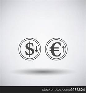 Falling Dollar And Growth Up Euro Coins Icon. Dark Gray on Gray Background With Round Shadow. Vector Illustration.