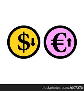 Falling Dollar And Growth Up Euro Coins Icon. Editable Bold Outline With Color Fill Design. Vector Illustration.