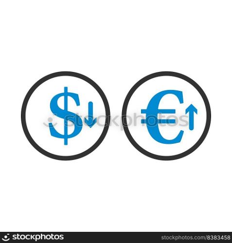 Falling Dollar And Growth Up Euro Coins Icon. Editable Bold Outline With Color Fill Design. Vector Illustration.