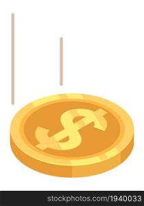 Falling dollar icon. Golden coin flying. Money drop. Vector illustration. Falling dollar icon. Golden coin flying. Money drop