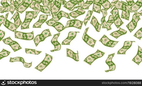 Falling dollars. Money cash flying, dollar raining. Fly american currency, wealth and financial abundance. Banking exact vector background. Illustration of dollar currency money drop. Falling dollars. Money cash flying, dollar raining. Fly american currency, wealth and financial abundance. Banking exact vector background