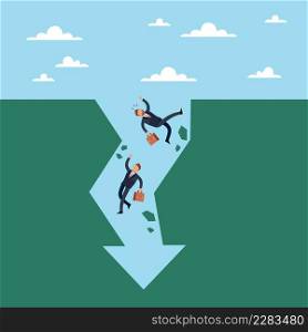 Falling down. Business failure, company troubles and problems, crisis in economic and life, loss of income and unemployment, end startup, failure people, vector cartoon flat style isolated concept. Falling down. Business failure, company troubles and problems, crisis in economic and life, loss of income and unemployment, end startup, failure people, vector isolated concept