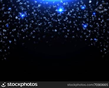 Falling down gems. Shiny diamonds expensive jewelry vector background. Expensive shiny, precious jewelry luxury banner illustration. Falling down gems. Shiny diamonds expensive jewelry vector background