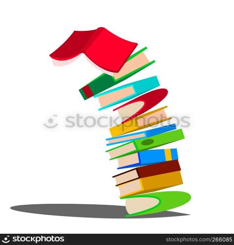 Falling Down Stack Of Book Vector. Huge Pile Of Books. Education Design. Isolated Flat Cartoon Illustration. Falling Down Stack Of Book Vector. Huge Pile Of Books. Education Design. Isolated Cartoon Illustration