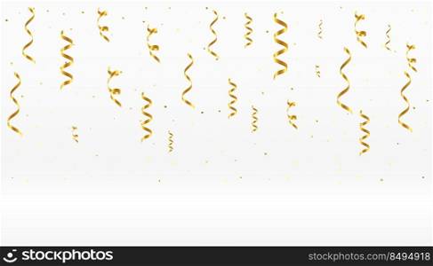 falling golden confetti ribbons on white background