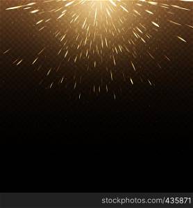 Falling hot fire glowing sparks vector background. Shine light glow and hot sparks bright illustration. Falling hot fire glowing sparks vector background