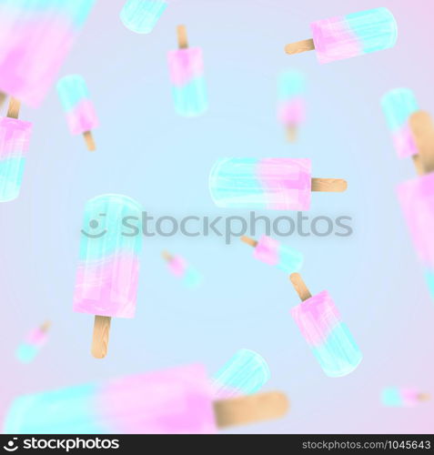 Falling ice cream popsicles blue and pink pastel colors vector background. Stock illustration. Falling ice cream popsicles blue and pink pastel colors background. Vector stock illustration