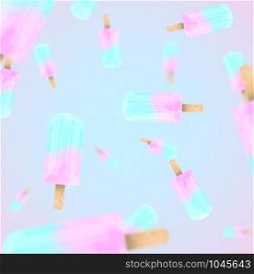 Falling ice cream popsicles blue and pink pastel colors vector background. Stock illustration. Falling ice cream popsicles blue and pink pastel colors background. Vector stock illustration