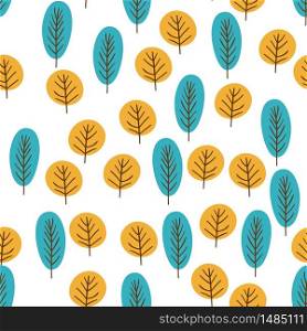 Falling leaf golden, blue leaf seamless doodle
