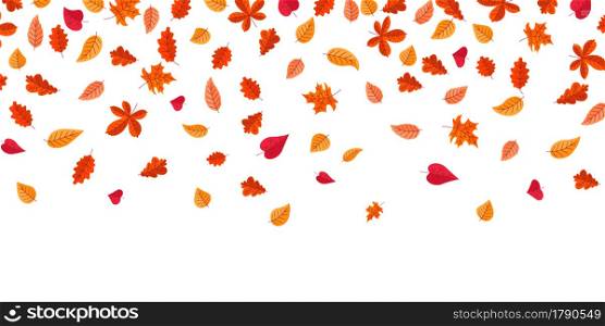 Falling leaves. Autumn background with red and orange flying maple foliage. Yellow oak or chestnut tree branches. Cartoon forest plants. Nature season template. Vector October botanical elements. Falling leaves. Autumn background with red and orange flying maple foliage. Yellow oak or chestnut branches. Cartoon forest plants. Nature season. Vector October botanical elements