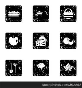 Falling leaves season icons set. Grunge illustration of 9 falling leaves season vector icons for web. Falling leaves season icons set, grunge style