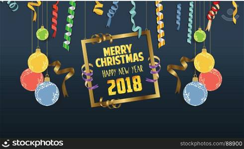 Falling paper confetti for 2018 new year and christmas with ball