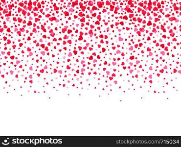 Falling red hearts. Love heart confetti, hearted valentines and valentine day card. Wedding anniversary greeting cards or romance hearts decoration wrapping seamless background. Falling red hearts. Love heart confetti, hearted valentines and valentine day card seamless background