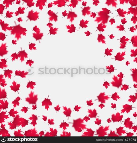 Falling red maple leaves background. Canada Day, July 1st celebration concept. Flying autumn foliage isolated on a gray backdrop. Modern style horizontal vector illustration.. Falling red maple leaves background. Canada Day, July 1st celebration concept. Flying autumn foliage.