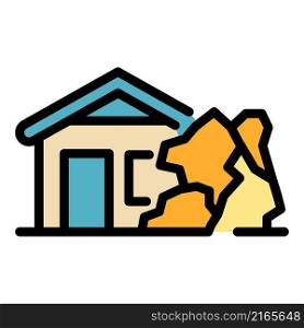 Falling rock house icon. Outline falling rock house vector icon color flat isolated. Falling rock house icon color outline vector