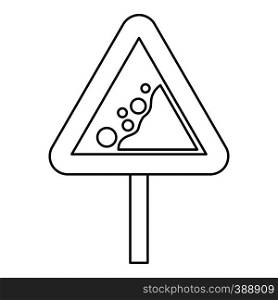 Falling rocks warning road sign icon. Outline illustration of falling rocks warning sign vector icon for web. Falling rocks warning road sign icon outline style
