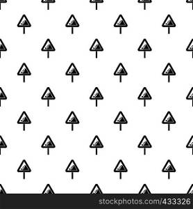 Falling rocks warning traffic sign pattern seamless in simple style vector illustration. Falling rocks warning traffic sign pattern vector