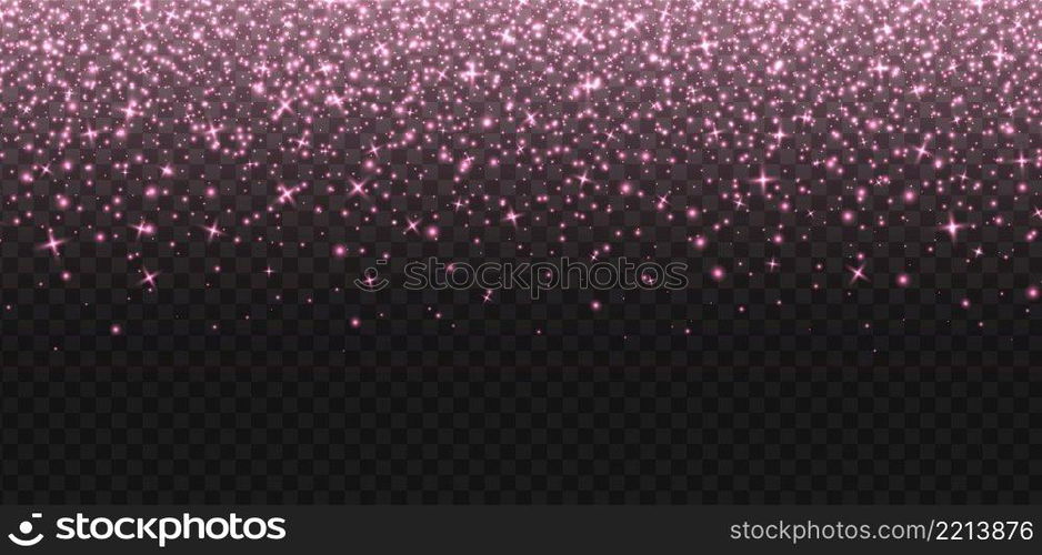 Falling rose gold sparkles, abstract luminous particles, pink stardust isolated on a dark background. Flying Christmas glares and sparks. Luxury backdrop. Vector illustration.. Falling rose gold sparkles, abstract luminous particles, pink stardust. Flying Xmas glares and sparks. Luxury backdrop.