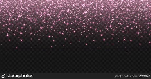 Falling rose gold sparkles, abstract luminous particles, pink stardust isolated on a dark background. Flying Christmas glares and sparks. Luxury backdrop. Vector illustration.. Falling rose gold sparkles, abstract luminous particles, pink stardust. Flying Xmas glares and sparks. Luxury backdrop.