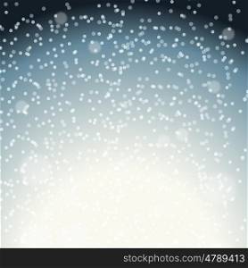 Falling Shining Snowflakes and Snow on Blue Background. Christmas, Winter and New Year Background. Realistic Vector illustration for Your Design EPS10