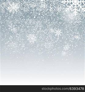 Falling Shining Snowflakes and Snow on Blue Background. Christmas, Winter and New Year Background. Realistic Vector illustration for Your Design EPS10. Falling Shining Snowflakes and Snow on Blue Background. Christmas, Winter and New Year Background. Realistic Vector illustration for Your Design