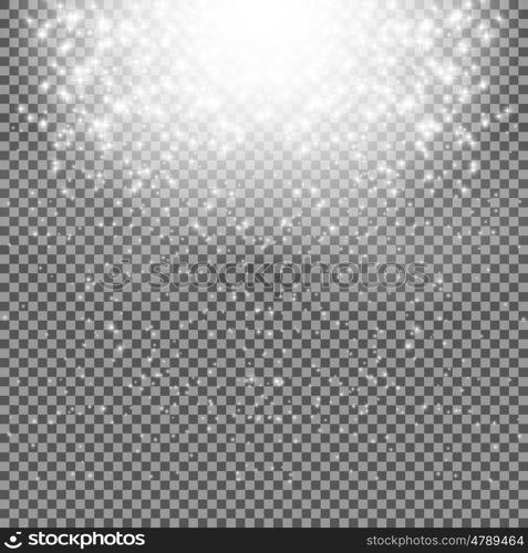 Falling Shining Snowflakes and Snow on Transparent Background. Christmas, Winter and New Year Background. Realistic Vector illustration for Your Design EPS10