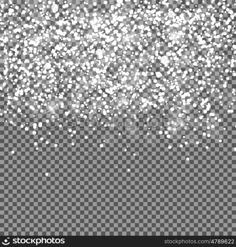 Falling Shining Snowflakes and Snow on Transparent Background. Christmas, Winter and New Year Background. Realistic Vector illustration for Your Design EPS10