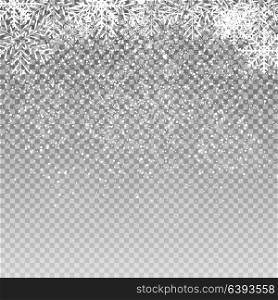 Falling Shining Snowflakes and Snow on Transparent Background. Christmas, Winter and New Year Background. Realistic Vector illustration for Your Design EPS10. Falling Shining Snowflakes and Snow on Transparent Background. Christmas, Winter and New Year Background. Realistic Vector illustration for Your Design