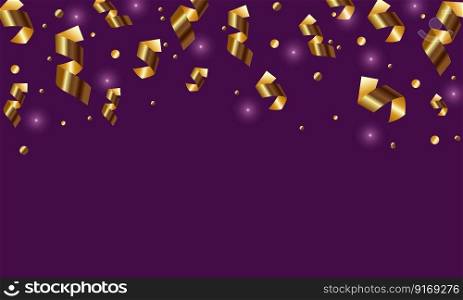 Falling shiny golden confetti isolated on violet background. Bright festive tinsel of gold color. Vector. Falling shiny golden confetti isolated on violet background. Bright festive tinsel of gold color.
