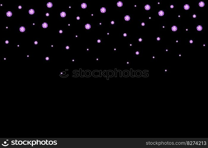 Falling shiny pink gems on a black background. Abstract background. vector. 
