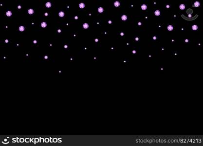 Falling shiny pink gems on a black background. Abstract background. vector. 